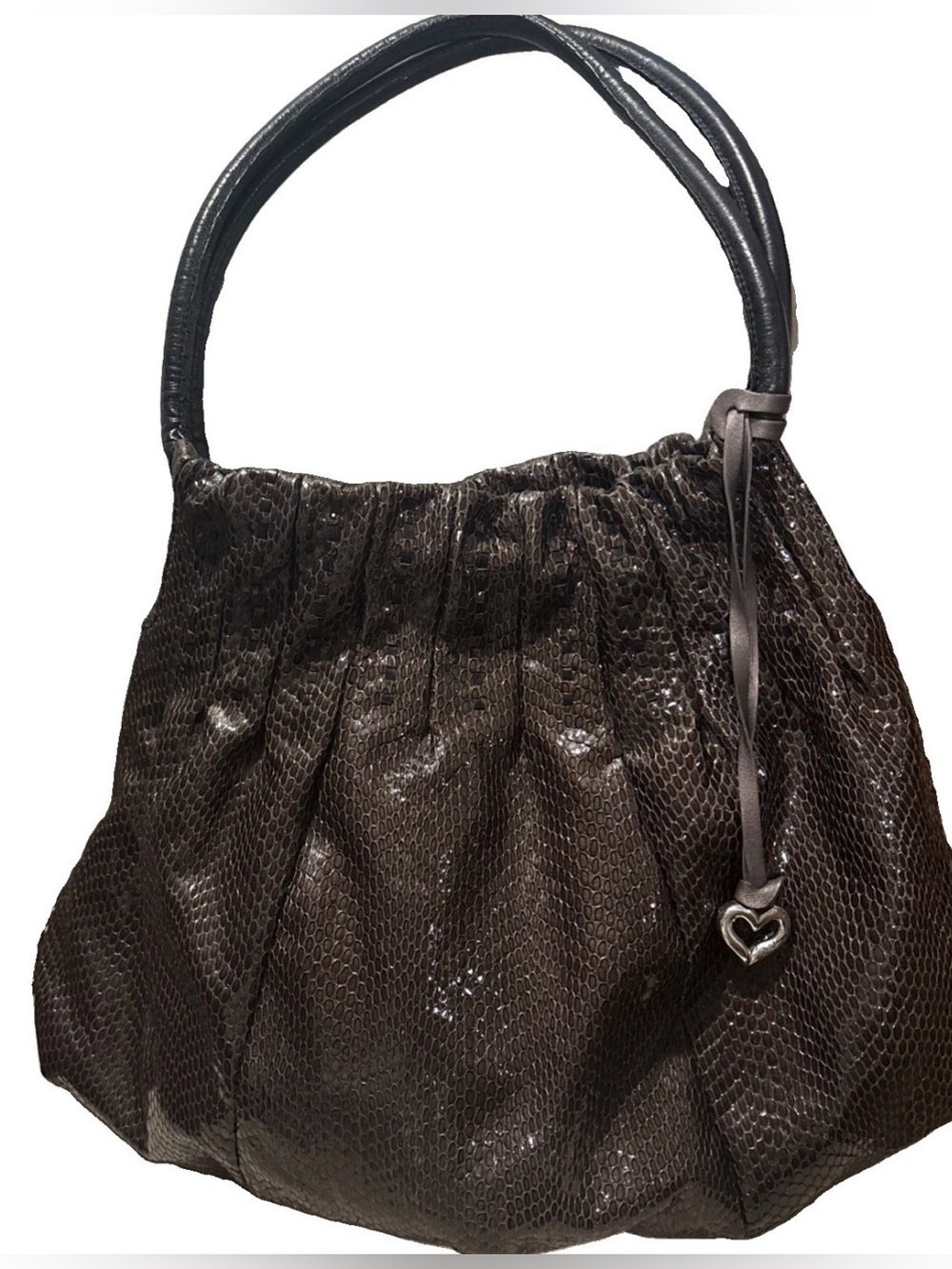 Brighton BREELAN Gray Black Python snakeskin Patent Leather hobo shoulder purse